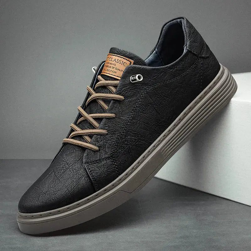 Men's Classic Comfort Faux Leather Sneakers | Oxford Fit with Layered Sole Detail