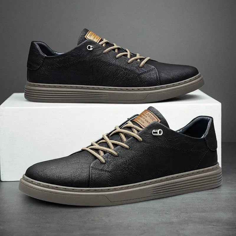 Men's Classic Comfort Faux Leather Sneakers | Oxford Fit with Layered Sole Front
