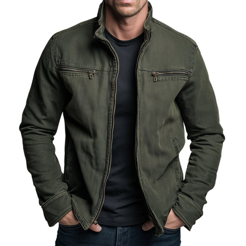 Men's Classic Cotton Jacket | Smart Casual with Dual Chest Zippers Front