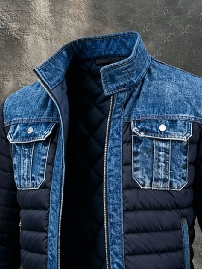 Men's Classic Denim Jacket | Padded Hybrid Winter Fit Back