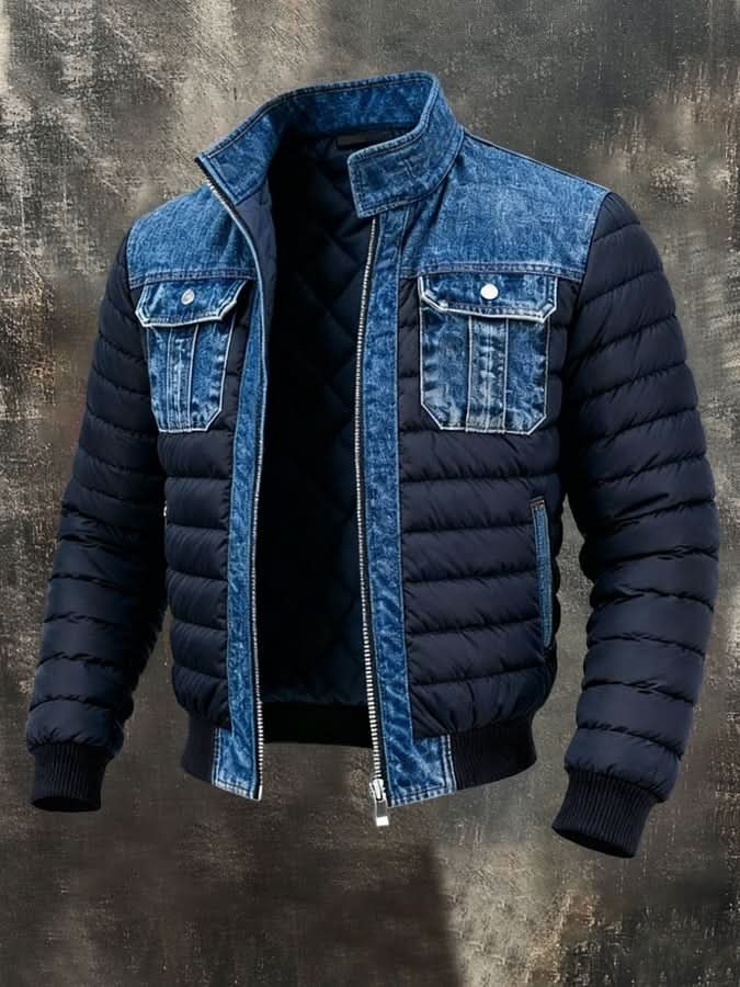 Men's Classic Denim Jacket | Padded Hybrid Winter Fit Detail