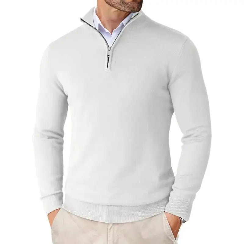 Men's Classic Half-Zip Jumper | Mock Neck Relaxed Fit Close Up