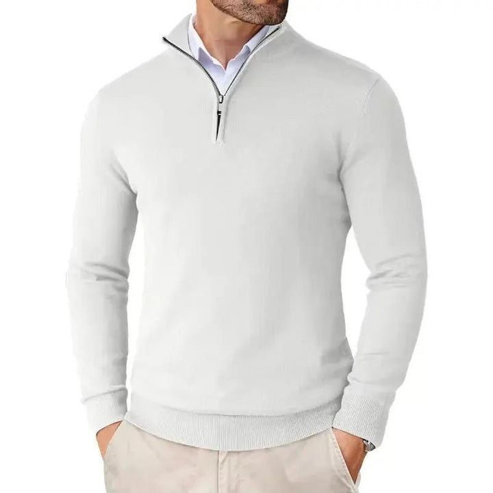 Men's Classic Half-Zip Jumper | Mock Neck Relaxed Fit Close Up