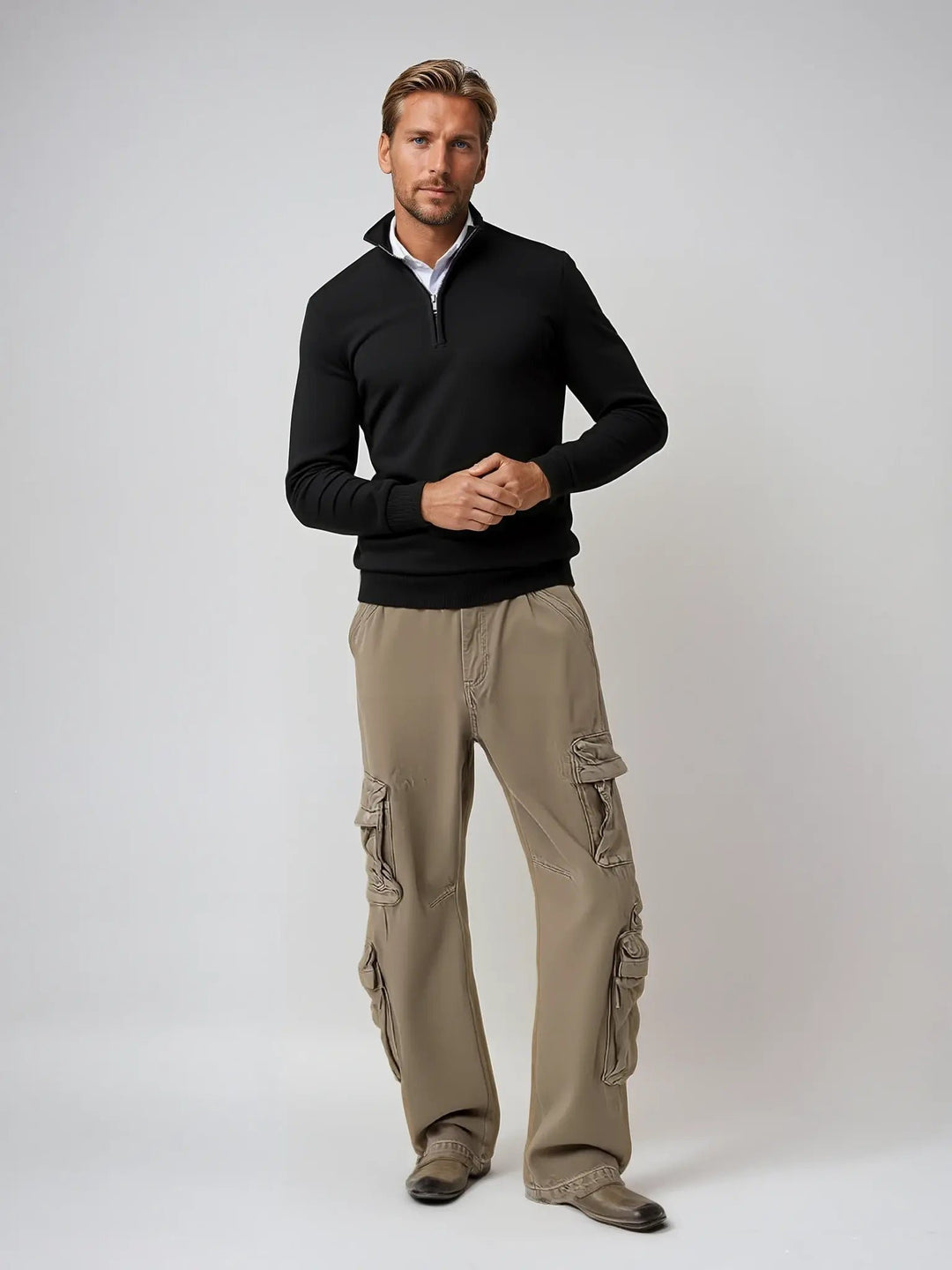 Men's Classic Half-Zip Jumper | Mock Neck Relaxed Fit Front