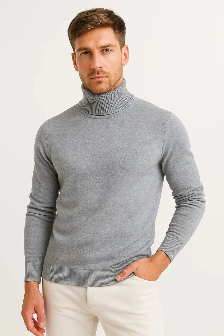 Men's Classic Turtleneck Sweater | Ribbed Wool Pullover Detail