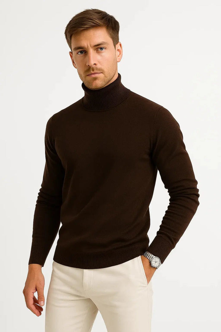Men's Classic Turtleneck Sweater | Ribbed Wool Pullover Side