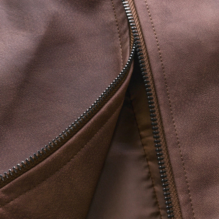Men's Classic Zipper Jacket | Fitted Leather with Chest Yoke Back