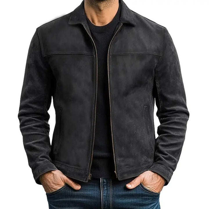 Men's Classic Zipper Jacket | Fitted Leather with Chest Yoke Detail