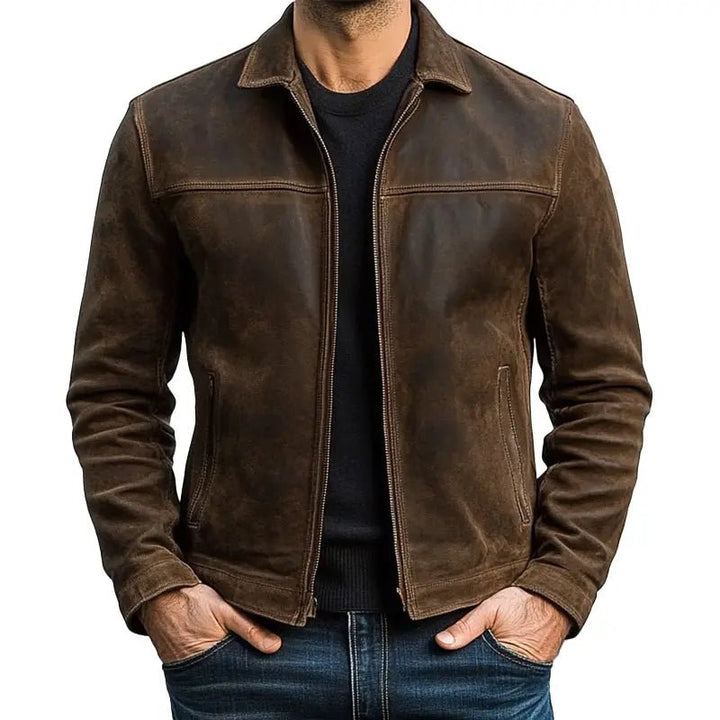 Men's Classic Zipper Jacket | Fitted Leather with Chest Yoke Hero