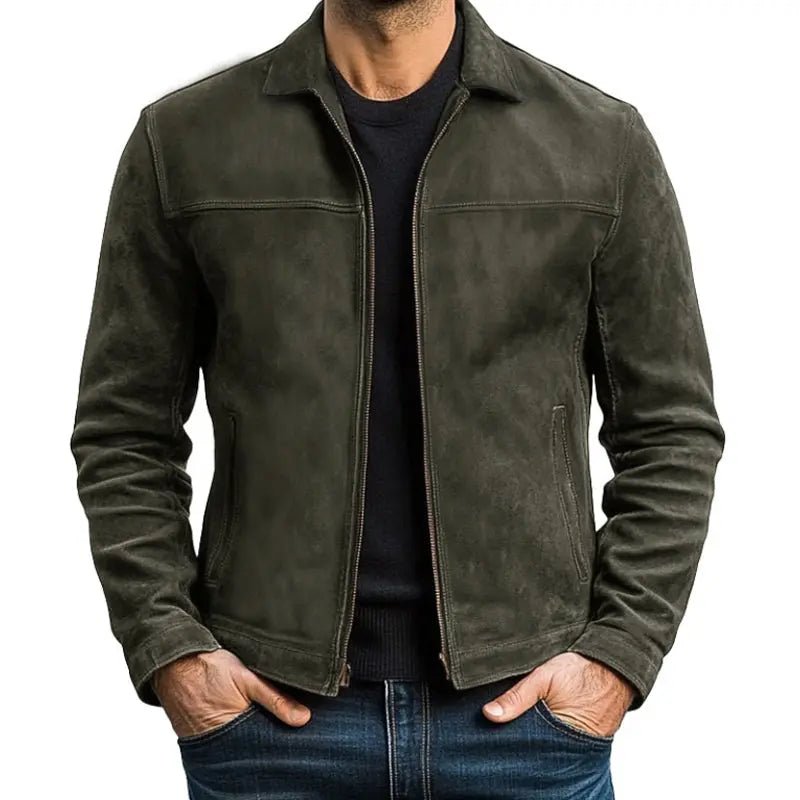 Men's Classic Zipper Jacket | Fitted Leather with Chest Yoke Side
