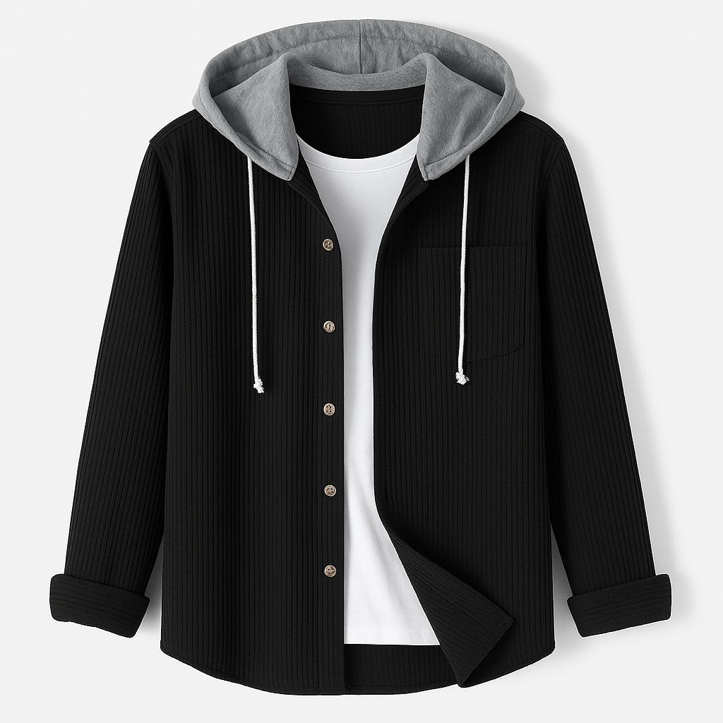 Men's Corduroy Hoodie | Relaxed Fit Detachable Hood Angle