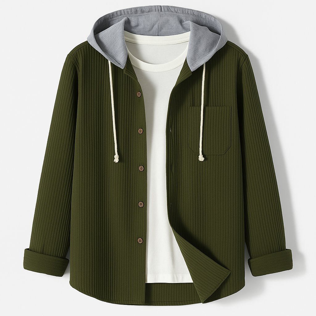 Men's Corduroy Hoodie | Relaxed Fit Detachable Hood Close Up