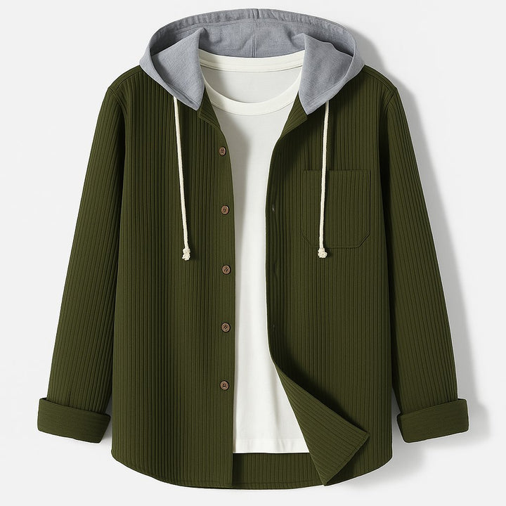 Men's Corduroy Hoodie | Relaxed Fit Detachable Hood Close Up