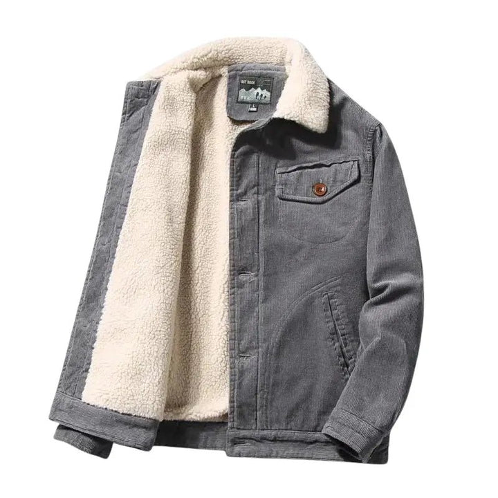 Men's Corduroy Trucker Jacket | Sherpa Lined with Button Front Detail