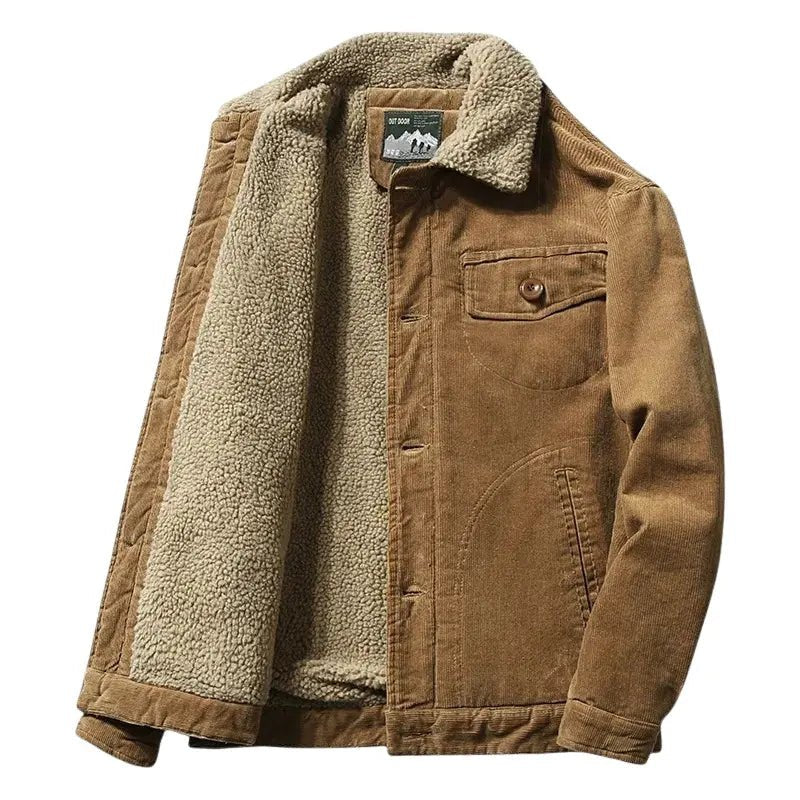 Men's Corduroy Trucker Jacket | Sherpa Lined with Button Front Front