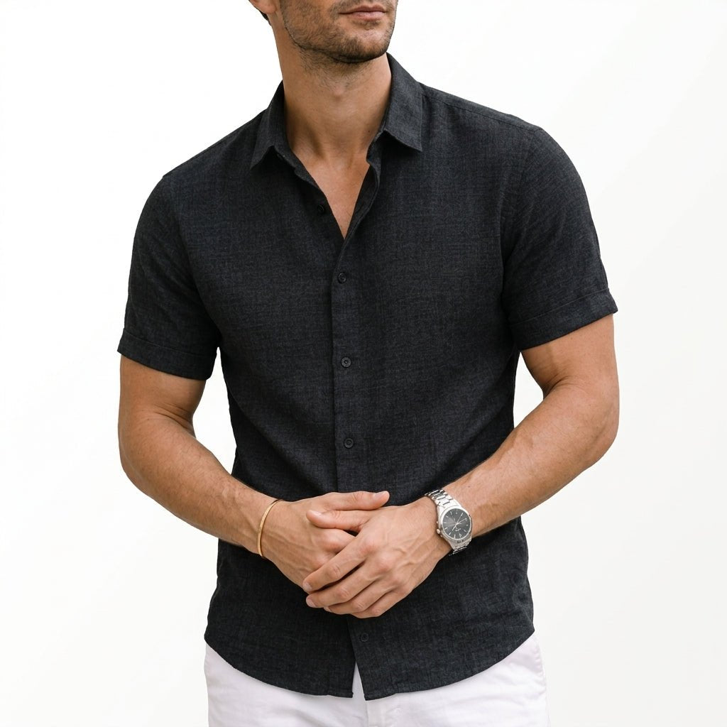 Men's Cotton Button Shirt with Rolled Sleeve Cuffs Back