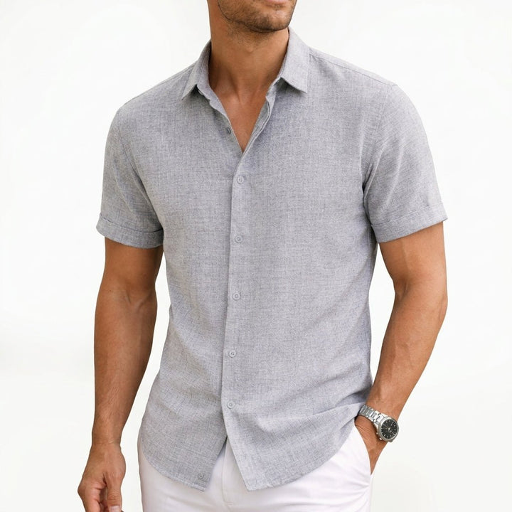 Men's Cotton Button Shirt with Rolled Sleeve Cuffs Detail