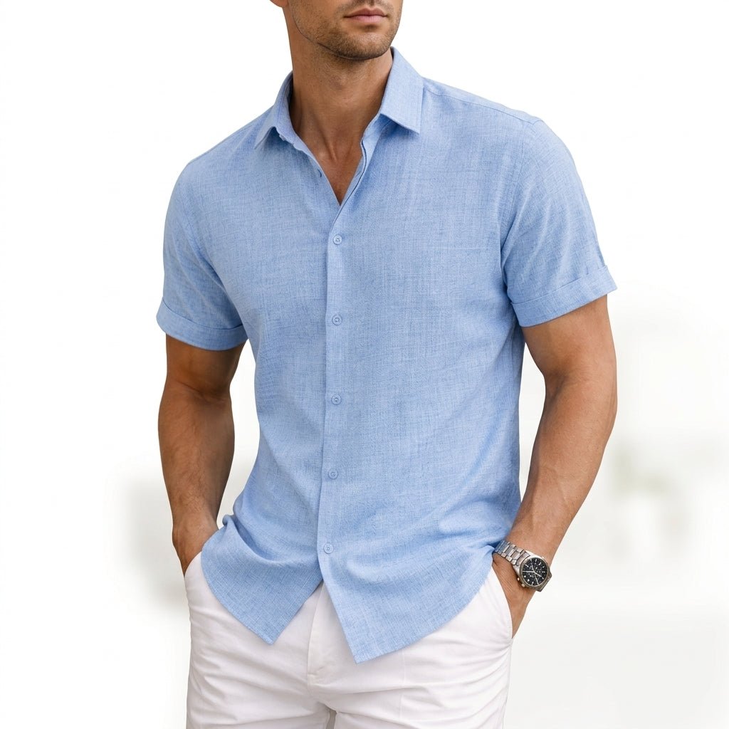 Men's Cotton Button Shirt with Rolled Sleeve Cuffs Hero