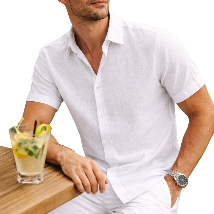 Men's Cotton Button Shirt with Rolled Sleeve Cuffs Side