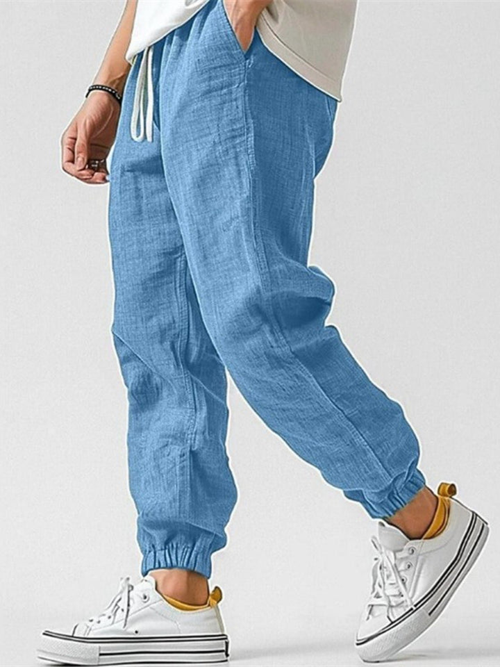 Men's Cotton Linen Joggers | Tapered Fit with Cuffed Ankles Back