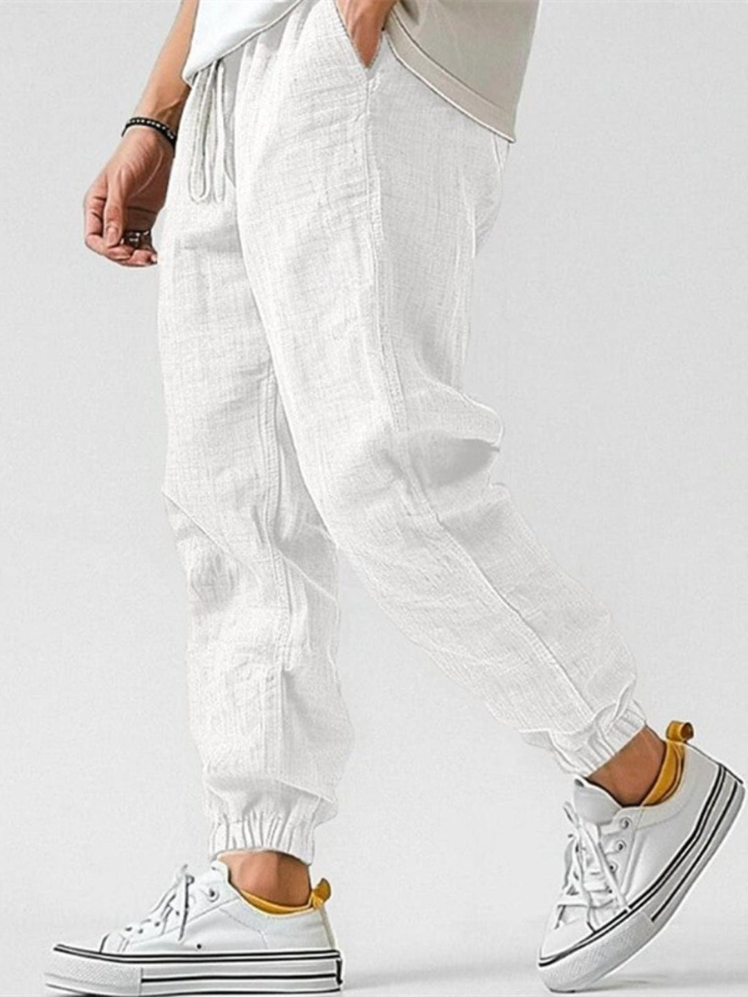 Men's Cotton Linen Joggers | Tapered Fit with Cuffed Ankles Front