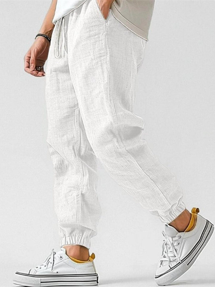 Men's Cotton Linen Joggers | Tapered Fit with Cuffed Ankles Front