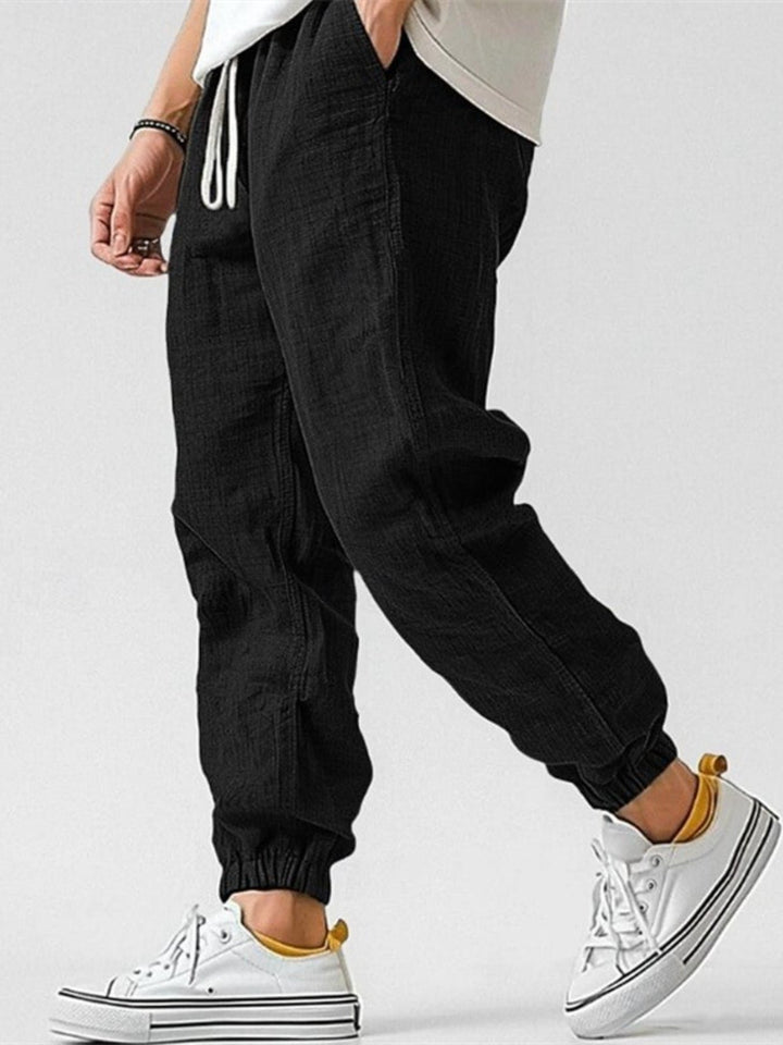 Men's Cotton Linen Joggers | Tapered Fit with Cuffed Ankles Side