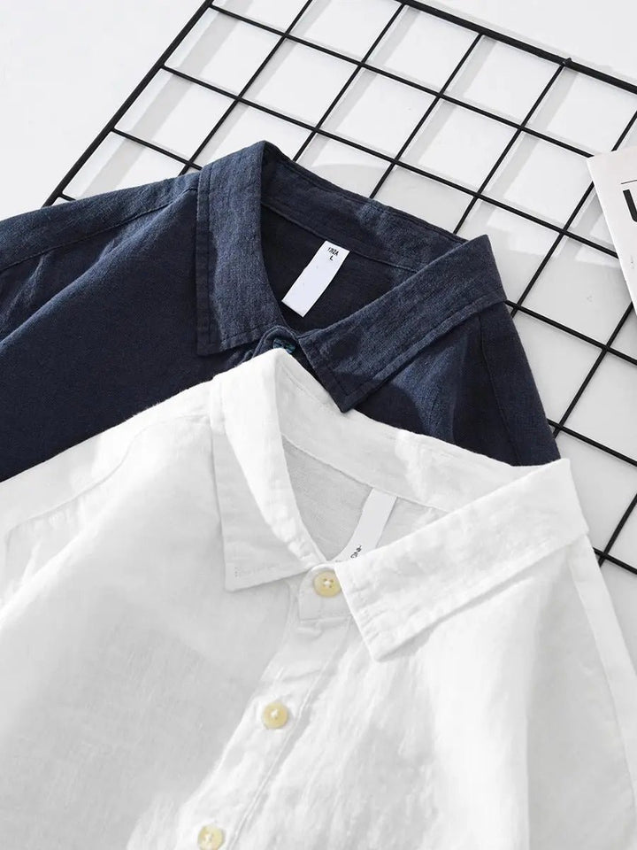 Men's Cotton Linen Popover Shirt | Oversized Henley Half Button Back