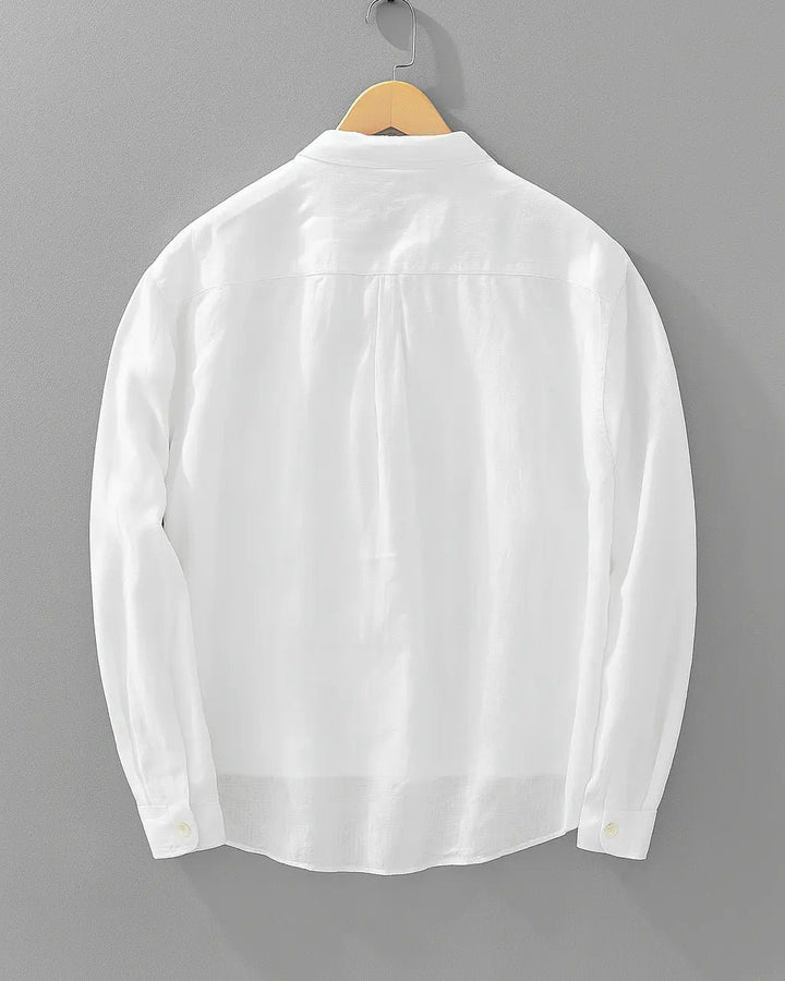 Men's Cotton Linen Popover Shirt | Oversized Henley Half Button Detail