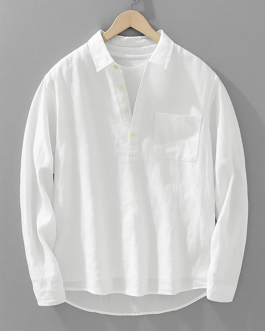 Men's Cotton Linen Popover Shirt | Oversized Henley Half Button Front