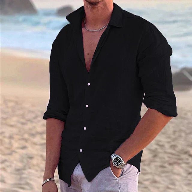 Men's Cotton Linen Shirt | Airy Solid Everyday Fit Close Up