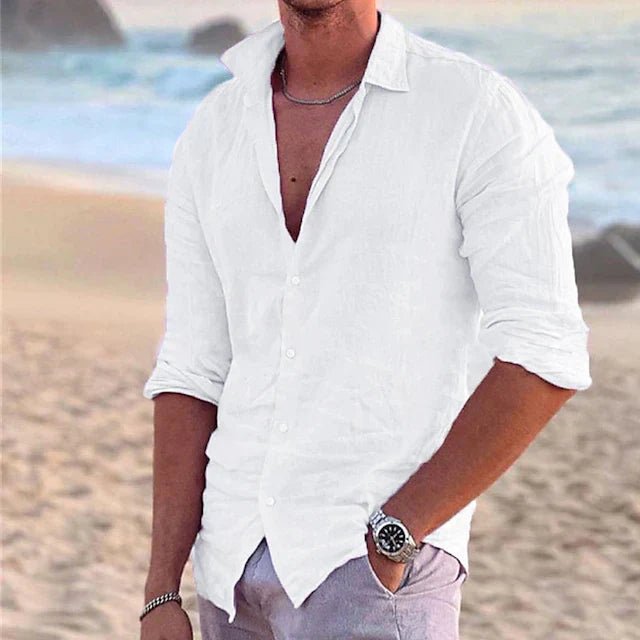 Men's Cotton Linen Shirt | Airy Solid Everyday Fit Detail