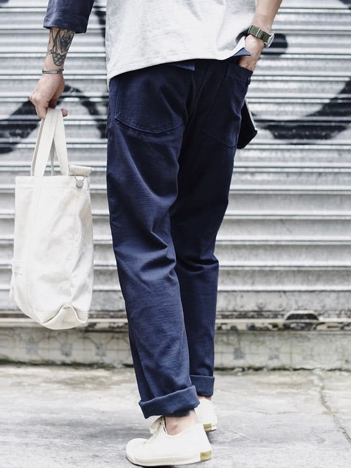 Men's Cotton Straight Fatigue Pants | Utility Patch Pockets Alternate