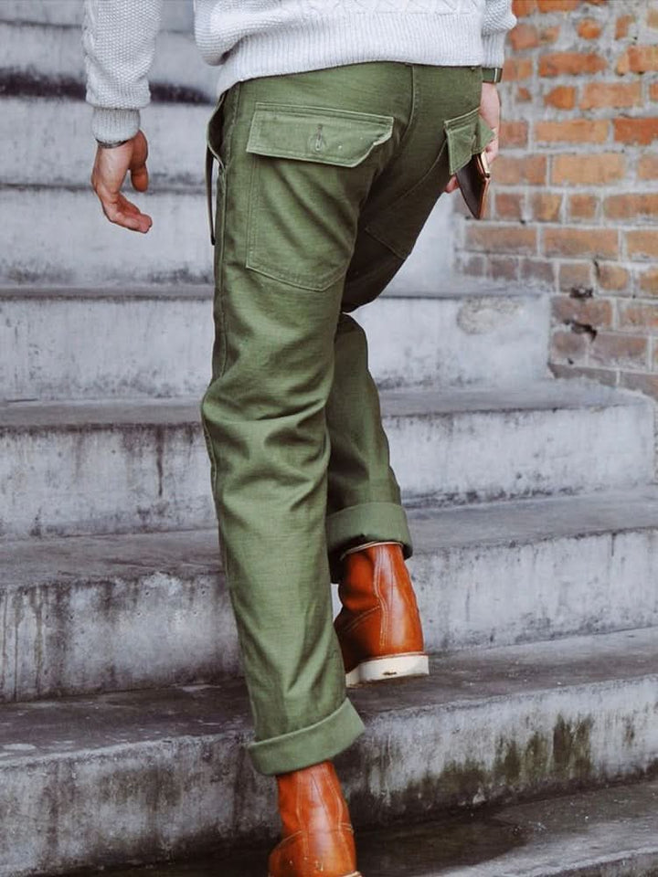 Men's Cotton Straight Fatigue Pants | Utility Patch Pockets Back