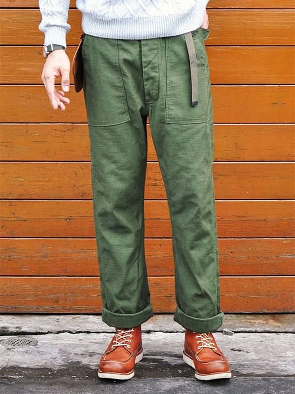 Men's Cotton Straight Fatigue Pants | Utility Patch Pockets Detail