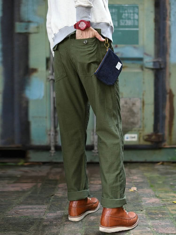 Men's Cotton Straight Fatigue Pants | Utility Patch Pockets Front