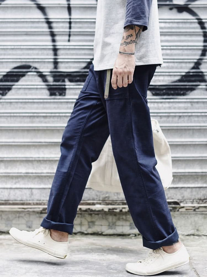 Men's Cotton Straight Fatigue Pants | Utility Patch Pockets Full