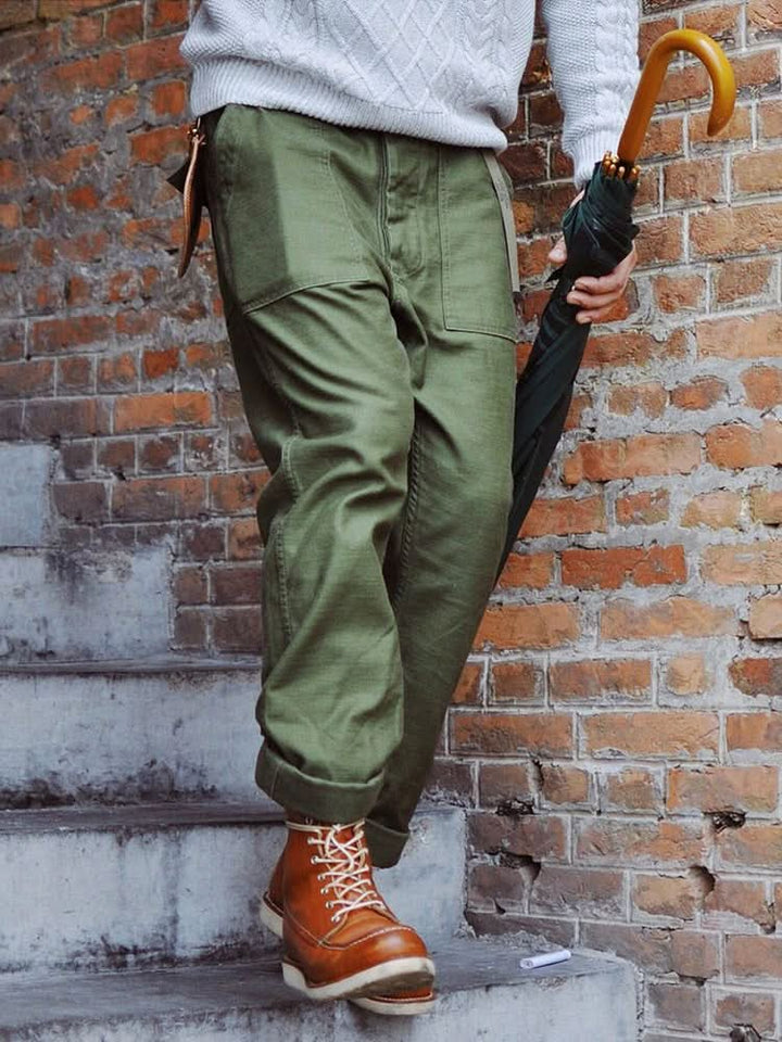 Men's Cotton Straight Fatigue Pants | Utility Patch Pockets Hero