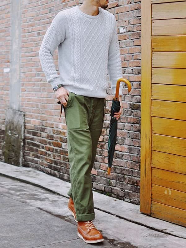 Men's Cotton Straight Fatigue Pants | Utility Patch Pockets Side