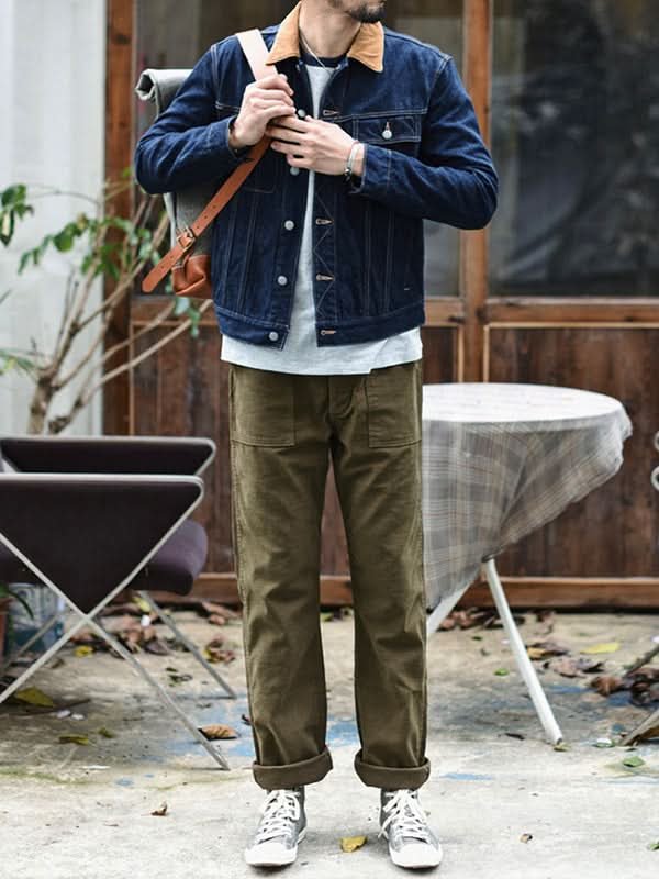 Men's Cotton Straight Fatigue Pants | Utility Patch Pockets View 12