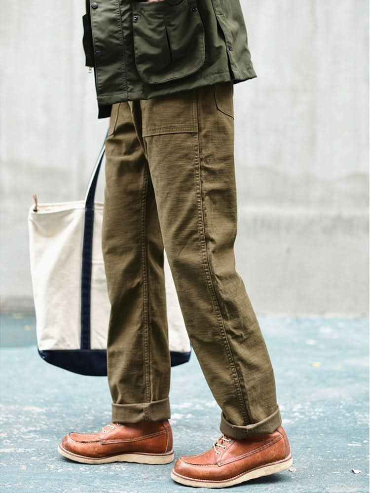 Men's Cotton Straight Fatigue Pants | Utility Patch Pockets View 14