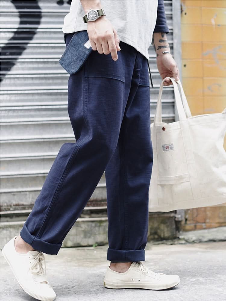 Men's Cotton Straight Fatigue Pants | Utility Patch Pockets View 16