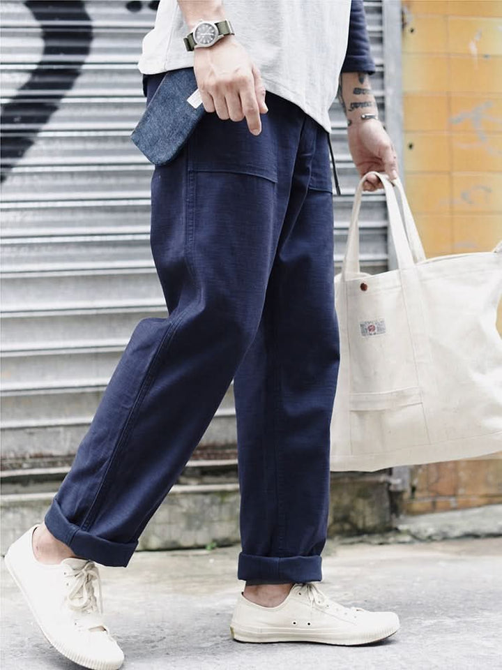 Men's Cotton Straight Fatigue Pants | Utility Patch Pockets View 16