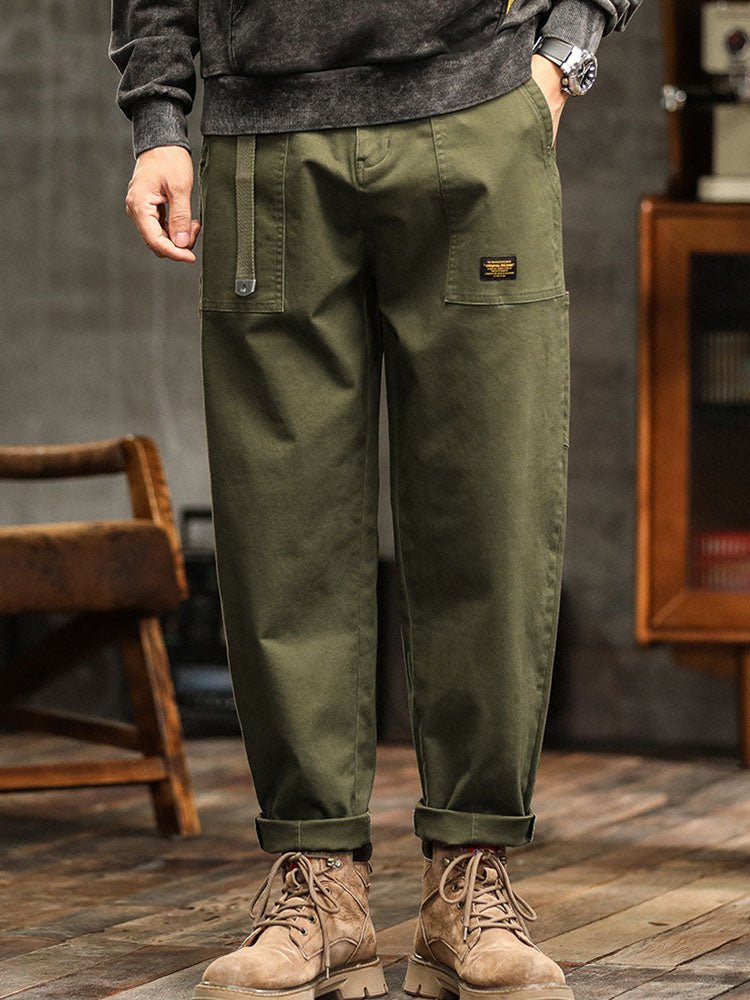 Men's Cotton Utility Trousers | Relaxed Fit with Rolled Cuffs Close Up