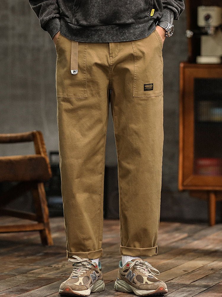 Men's Cotton Utility Trousers | Relaxed Fit with Rolled Cuffs Detail