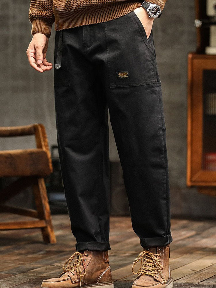 Men's Cotton Utility Trousers | Relaxed Fit with Rolled Cuffs Side