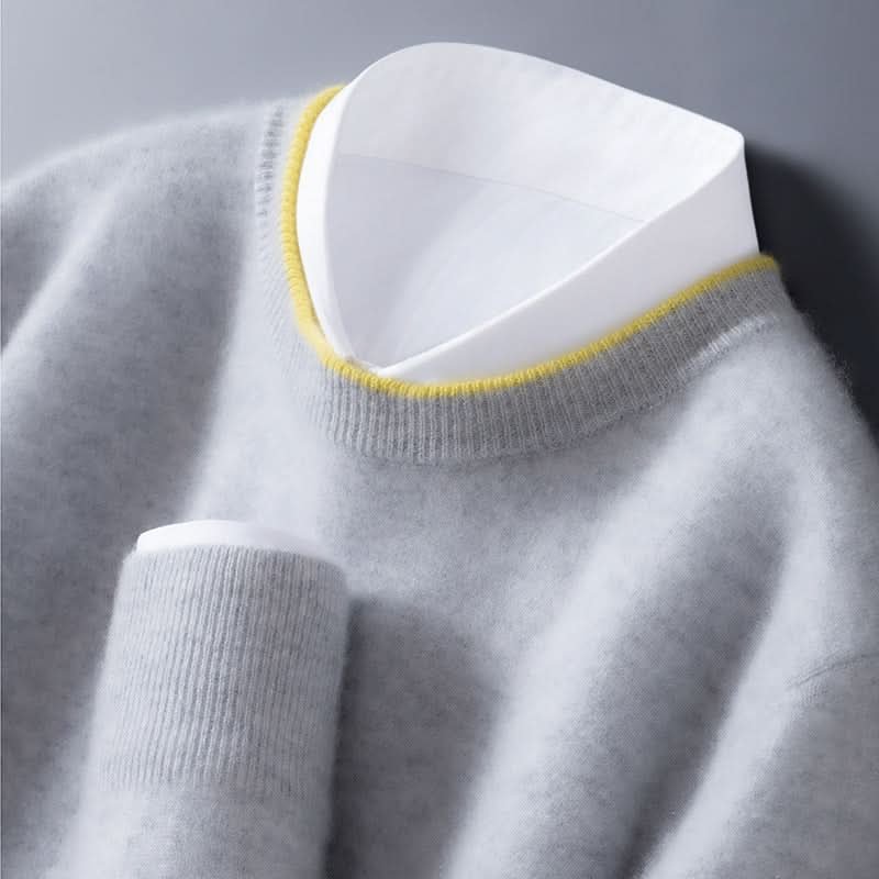 Men's Crewneck Sweater | Contrast Trim Relaxed Fit Back
