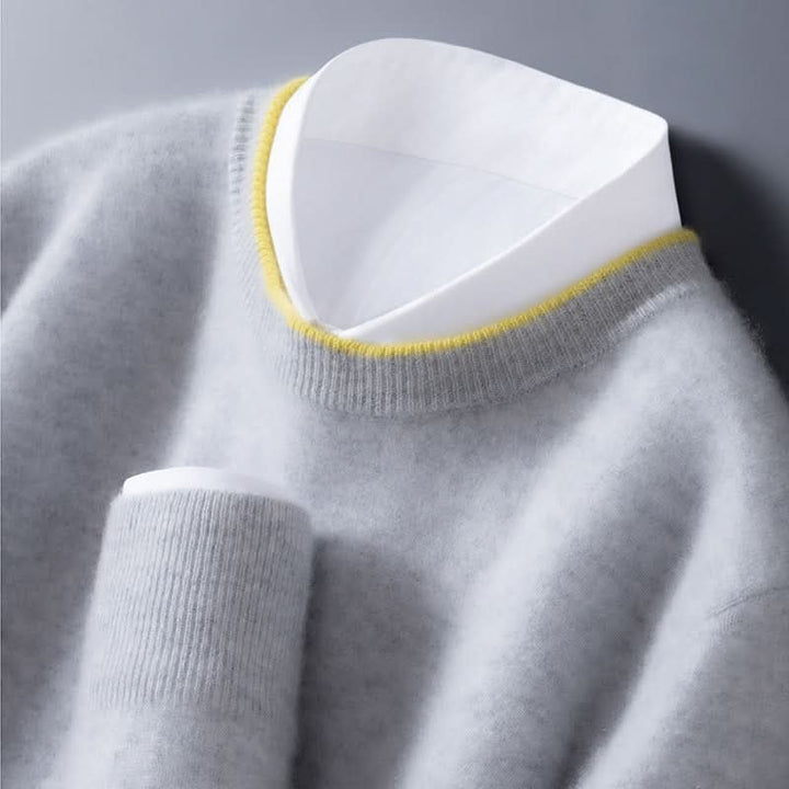 Men's Crewneck Sweater | Contrast Trim Relaxed Fit Back