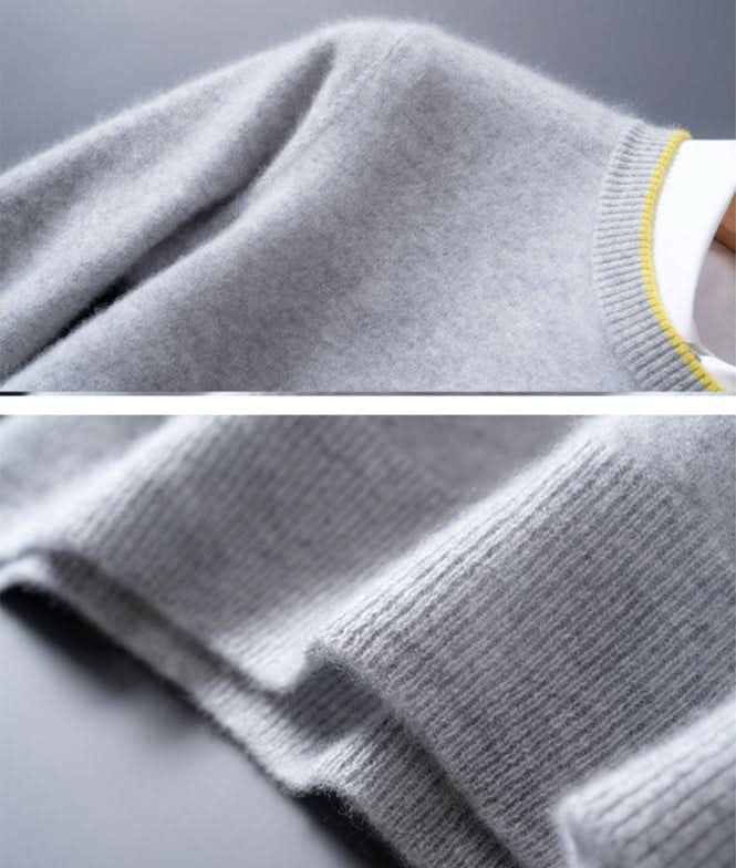Men's Crewneck Sweater | Contrast Trim Relaxed Fit Close Up