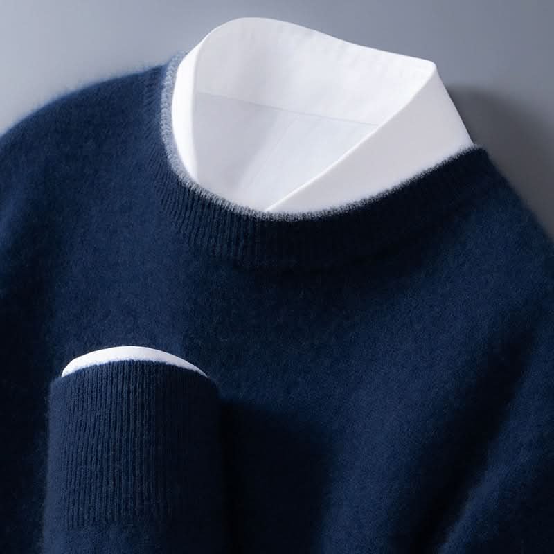 Men's Crewneck Sweater | Contrast Trim Relaxed Fit Front
